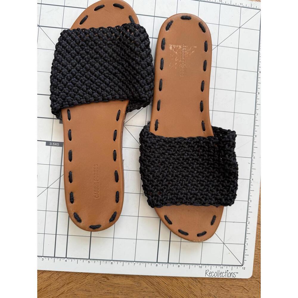 Carrie Forbes Black Woven Raffia Flat Slide Sandals size 38